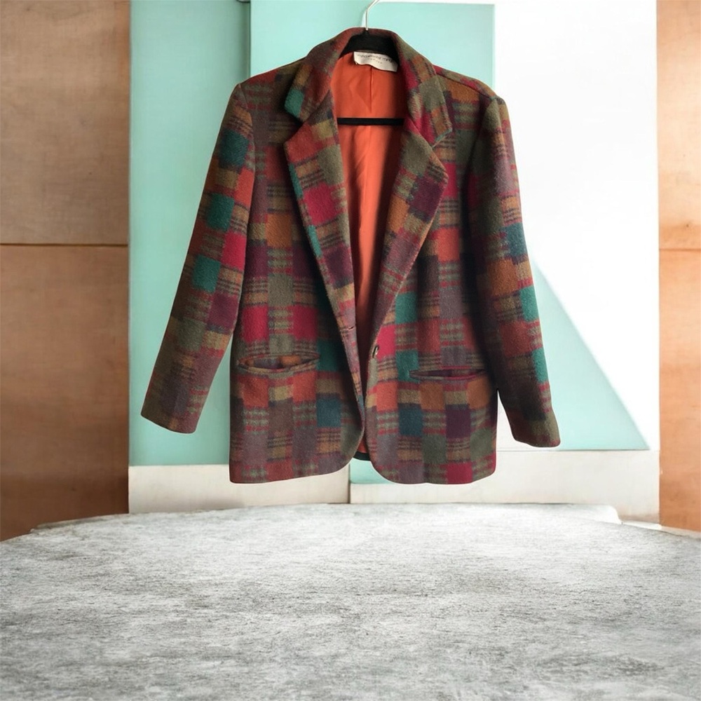 Vintage Colorful Plaid Women's Blazer